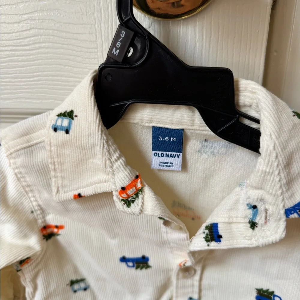Old Navy Cream Baby Shirt with Car Pattern